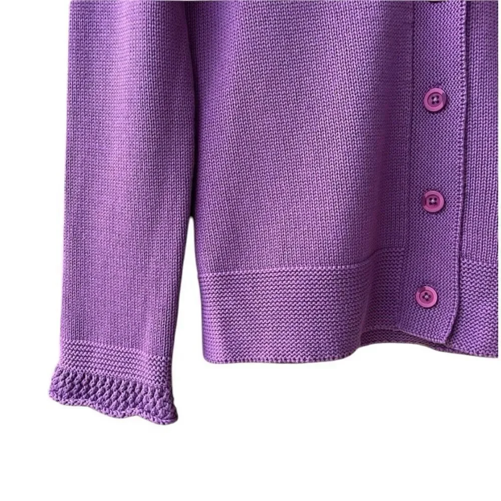 Orvis Women's Size Small Purple V-Neck Novelty Stitch Cardigan Sweater Top